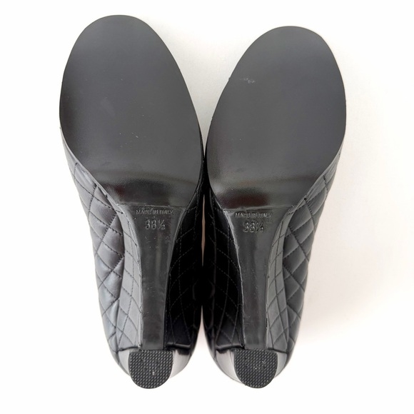 CHANEL | Black Quilted Leather Cap Toe Wedge Pumps 38.5 classic CC logo heels - Picture 16 of 16